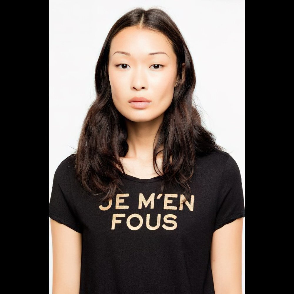 Zadig & Voltaire Skinny JMF Titan Je M'en Fous Glitter Short Sleeve Tee  XS NWOT